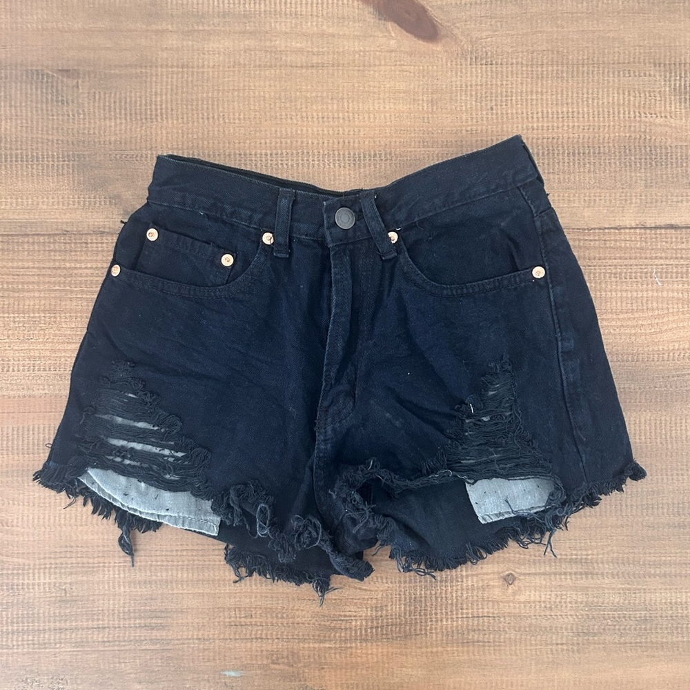Black Distressed high waisted Denim Shorts